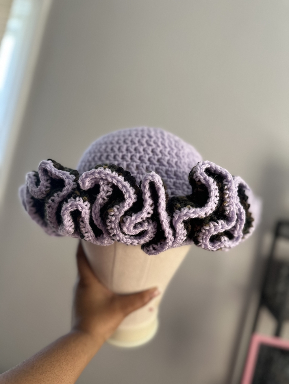 Handmade Lavender and Camo Crochet Ruffle Hat - Women Accessories - Picture 3 of 3
